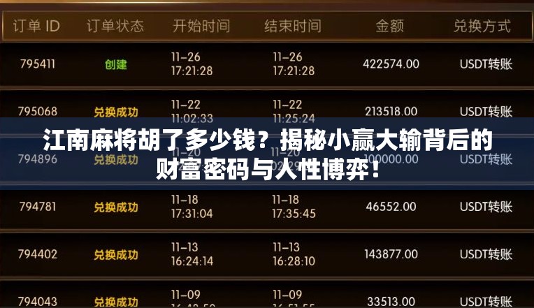 江南麻将胡了多少钱?揭秘小赢大输背后的财富密码与人性博弈!
